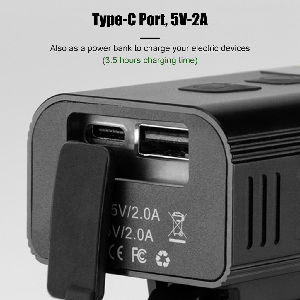 USB Rechargeable Bike Light 1800lm Bright Bicycle Front Headlight 5 Light Modes 4800mAh Large Capacity Battery with Power Bank Function for Cycling