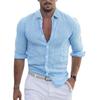 Men's Summer Autumn Cotton Linen Lapel Beach Shirt Man Tops Long Sleeve Solid Color Clothing