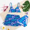 Модный комплект купальников для девочек из 3 предметов, детский летний пляжный купальный костюм с принтом сверху
