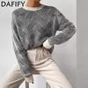 DAFIFY Women's Fashion Casual Fall Winter Stripe Print Long Sleeve O-Neck Sweaters