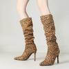 High Heel Boots Women's New Autumn Pointed Leopard Print Skinny Elastic Boots Long Boots Thin Heel High Boots