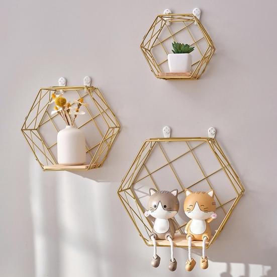 Wall Shelf Large-Capacity Storage Rack with Hexagonal Shape Art Display Stand Wall Mounted Shelf for Living