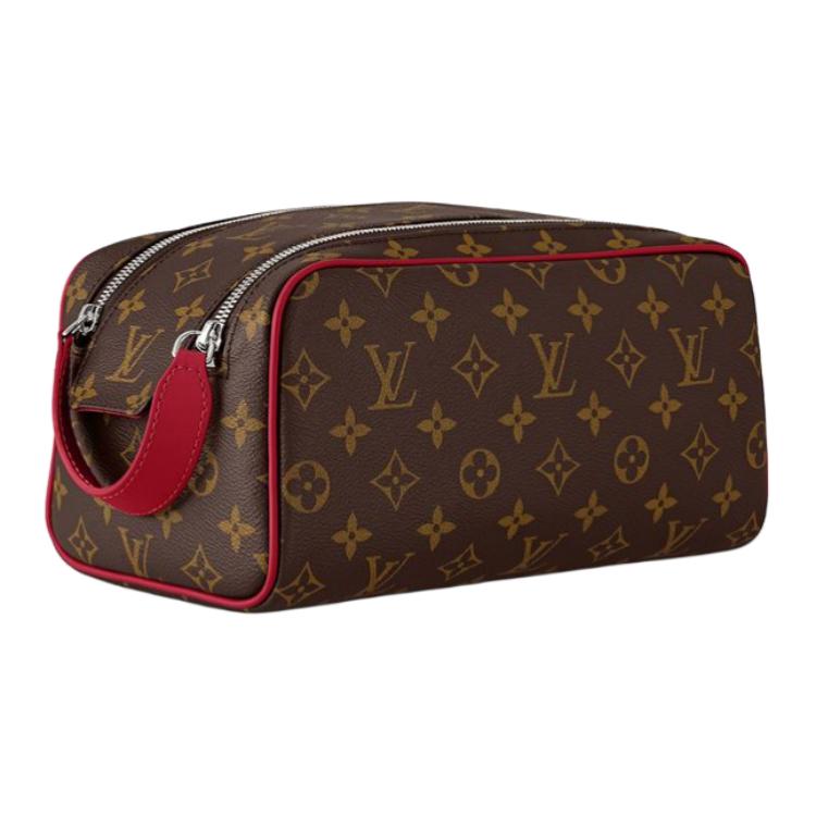Louis Vuitton Косметичка с логотипом-буквой на молнии Кожаная сумка для туалетных принадлежностей Мужская косметичка Красно-коричневая M12640