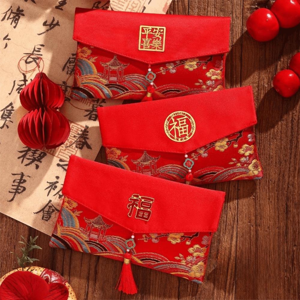 Chinese New Year Lucky Red Pockets Embroidery Hongbao Brocade Red Envelop Graduation Dinner
