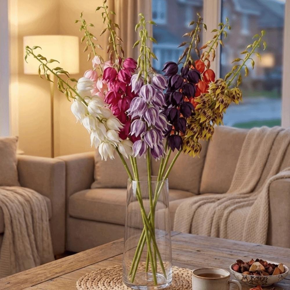 Plastic Yucca Flower Branch Bell Shaped Hanging Bell Flower Artificial Yucca Stem  Living Room