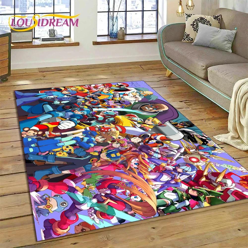 Retro Cartoon Rockman Mega Man Game Rug Carpet for Living Room Bedroom Home Decor,Floor Mat Non-slip Decoration for Sofa Doormat