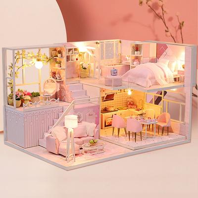 Деревянный миниатюрный кукольный домик, набор 3D-пазл для сборки, строительная модель, игрушка для производства своими руками, двухуровневая квартира, игрушки для производства, украшение для дома