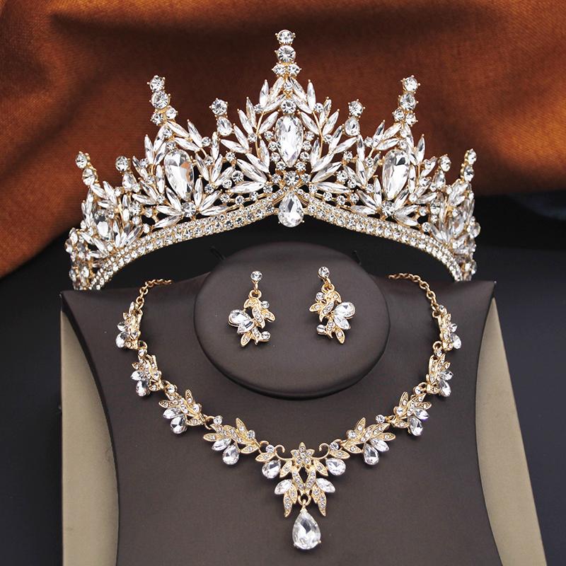 Bridal Jewelry Sets for Women Wedding Crown Birthday Tiaras and Choker Necklace Earrings Bride Party Costume Jewelry Accessories
