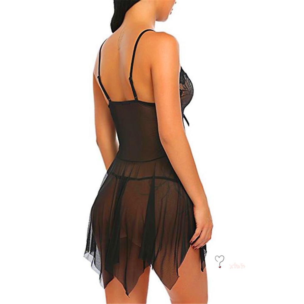 Женское нижнее белье Цветочное кружевное белье Babydoll V-образным вырезом для сна Ремешок Сорочка