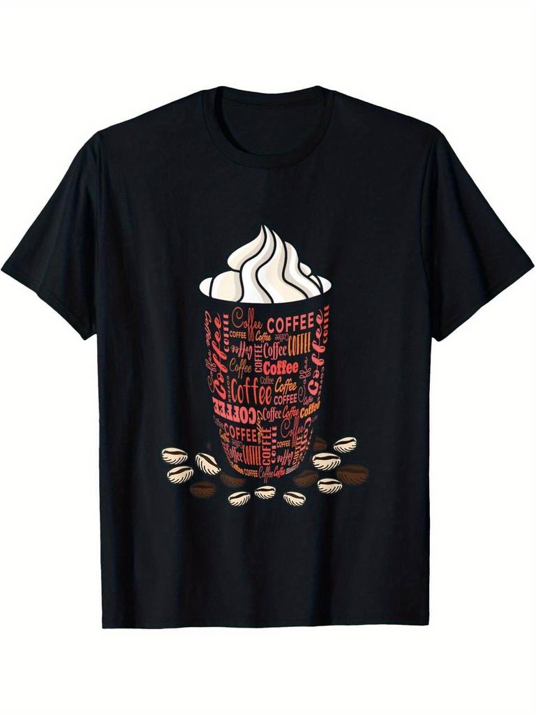 Coffee Lover Graphic T-shirt - 100% Cotton Relaxed Fit Short Sleeve Tee with Coffee Bean