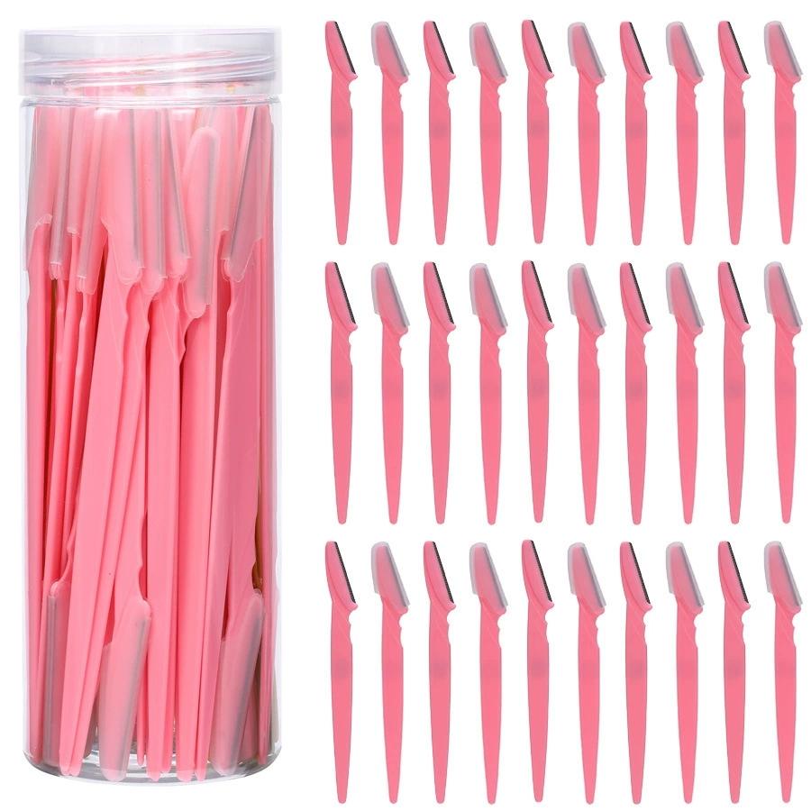 30Ppcs Bottle Eyebrow Razors With Container Facial Eye Brow Trimmer In Case Hair Removal Shaver Safe Blades Trimming Tools