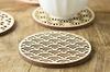 Yamani Brown Coaster, 8.8cm, Kumiko-style Hinoki (Japanese Cypress) Traditional Pattern, 47190253