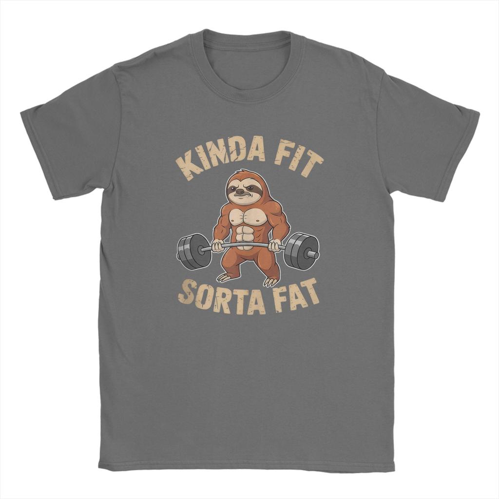 Harajuku TShirt Summer Kinda Fit Sorta Fat Fun Sloth Weightlifter Workout Gym Fashion T Shirts  Cotton Tshirt for Men Top Tees