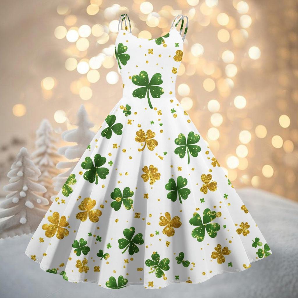 Women's Fashion St. Patrick's Day Printed Sexy Strapless Gothic Cocktail Dress Punk, Vintage Dress.
