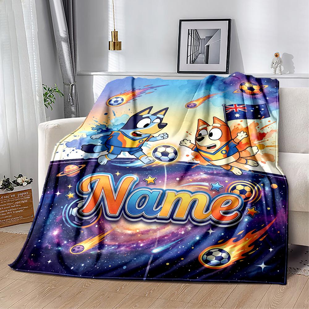 Bluey's Soccer Fun Customize Your Name Blanket Throw Customizable Blanket Soft Warm Cozy Versatile for Sofa Bedding Couch Home Decor