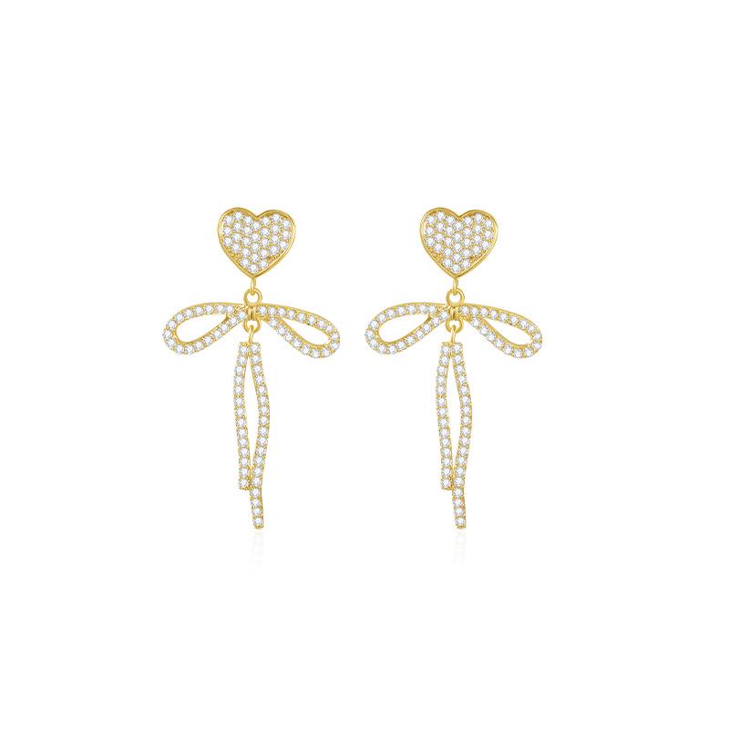 Shining Pearl Heart Bow Earrings: Women’s Korean Style with High-End Elegance and Personality
