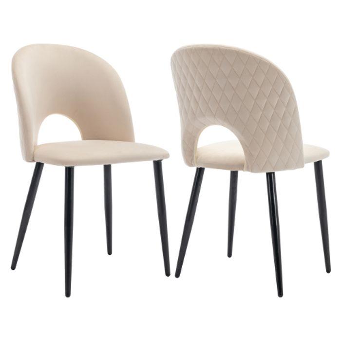 Chaises de salle à manger - MUVOE - Lot de 2 - Velours beige - Design contemporain - Dossier rembourré