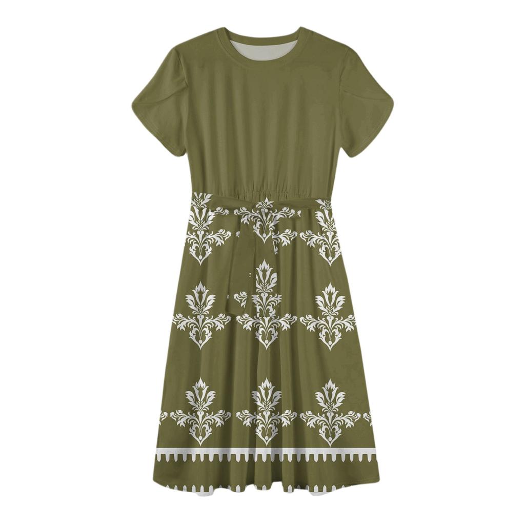 Women's Casual Cute Pattern Print Round Neck Midi Dress Basic Classic Outdoor Everyday Short Sleeve Loose Dress