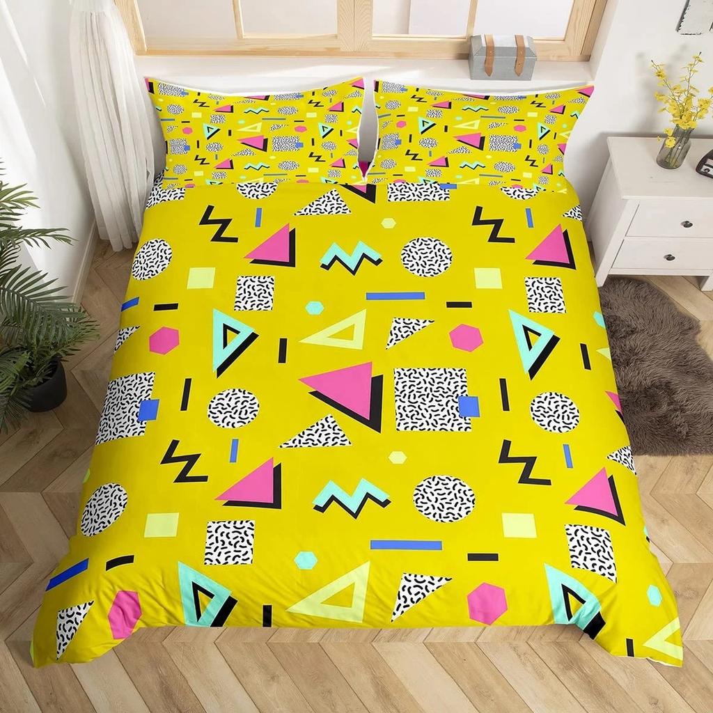 Retro Memphis Style Duvet Cover Set Galaxy Fashion Style Geometric Shapes Bedding Set Full,Hipster Old Fashioned Comforter Cover