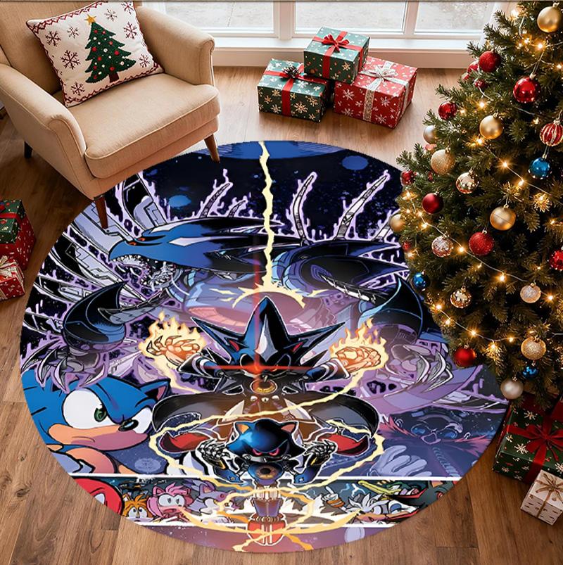 Sonic Pattern Round Rug, Indoor/Outdoor Mat, for Picnic, Gameroom, Bedroom, Office, Living Room, Home Decor Carpet, Birthday Gift