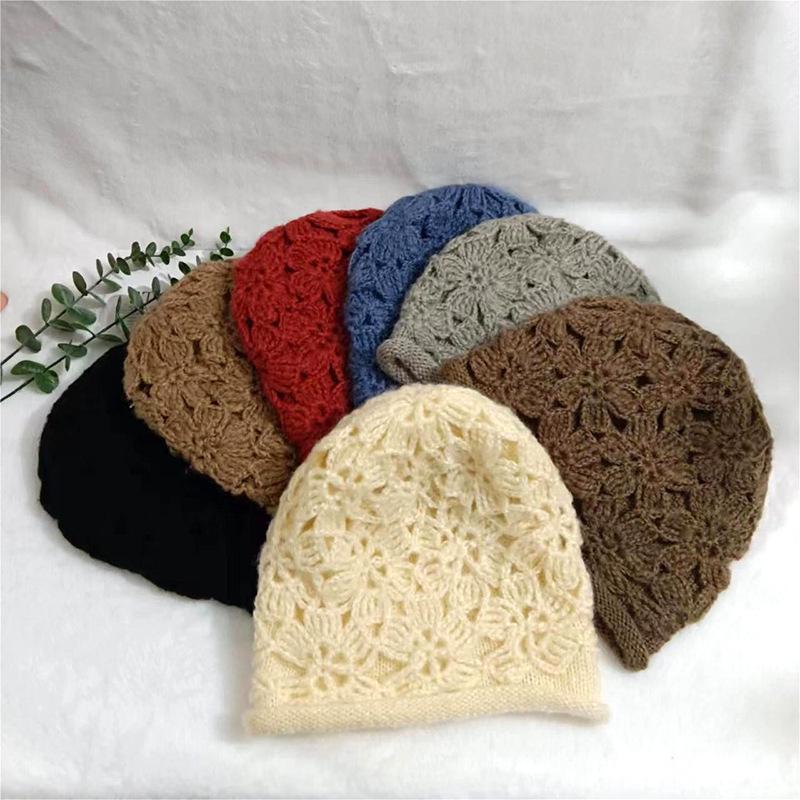 Internet celebrity hook knitted bucket hat versatile wool hat women's autumn and winter warm big head circumference handmade hat