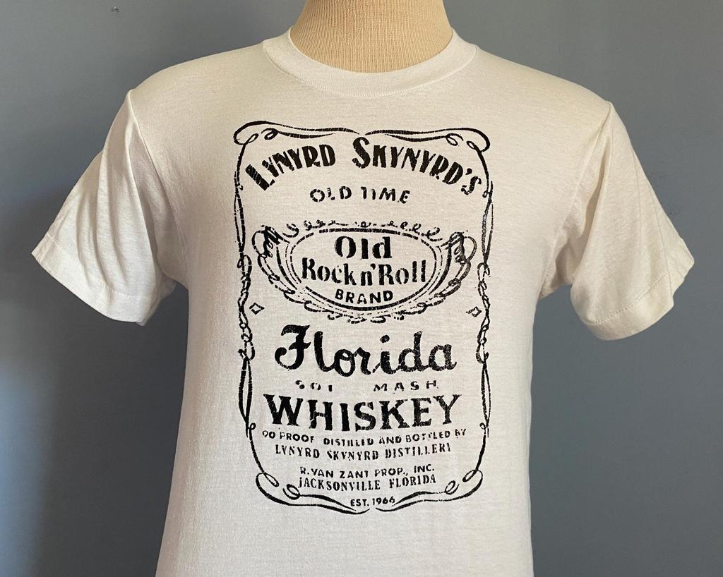 70s 80s Vintage Lynyrd Skynyrd's Old Rock n' Roll Brand Florida Whiskey T-Shirt - SMALL