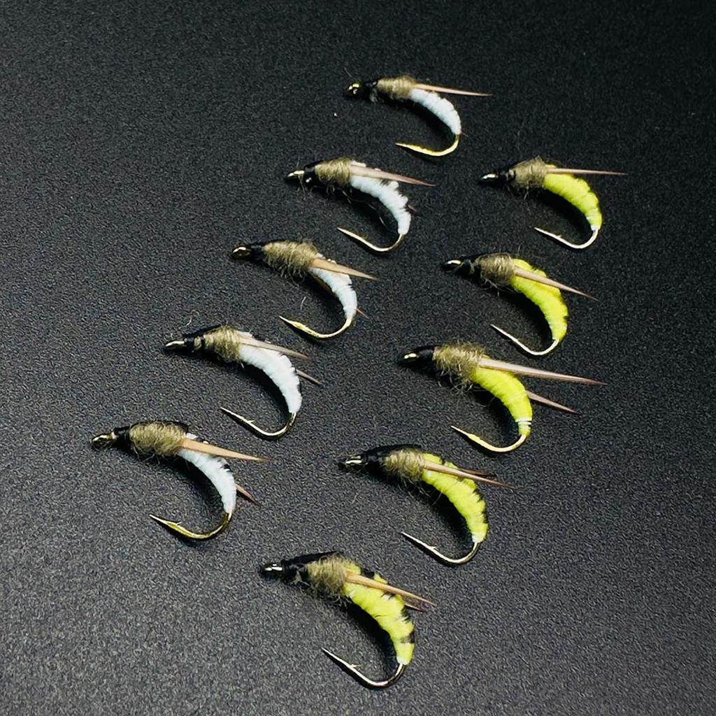 5/10 шт. нахлыстовая мушка-приманка для форели | 2 разноцветных нахлыстовых мушки | Сухие мушки, желтые и белые мотыльки-материал искусственное перо и вискоза