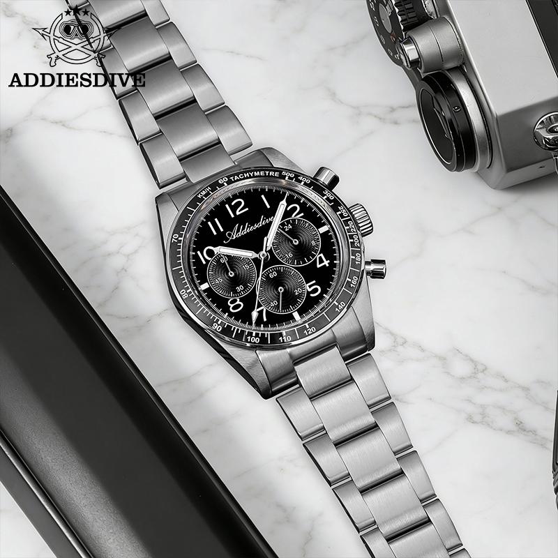 ADDIESDVIE New Stainless Steel Men Watch Ceramic Bezel Luminous Multifunctional Chronograph Quartz Watches AD2543 Man Clock