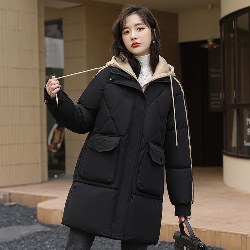 Зимняя одежда в тон Толстая куртка большого размера с пуховым наполнителем Женская средней длины Теплая куртка с наполнителем Куртка-пуховик