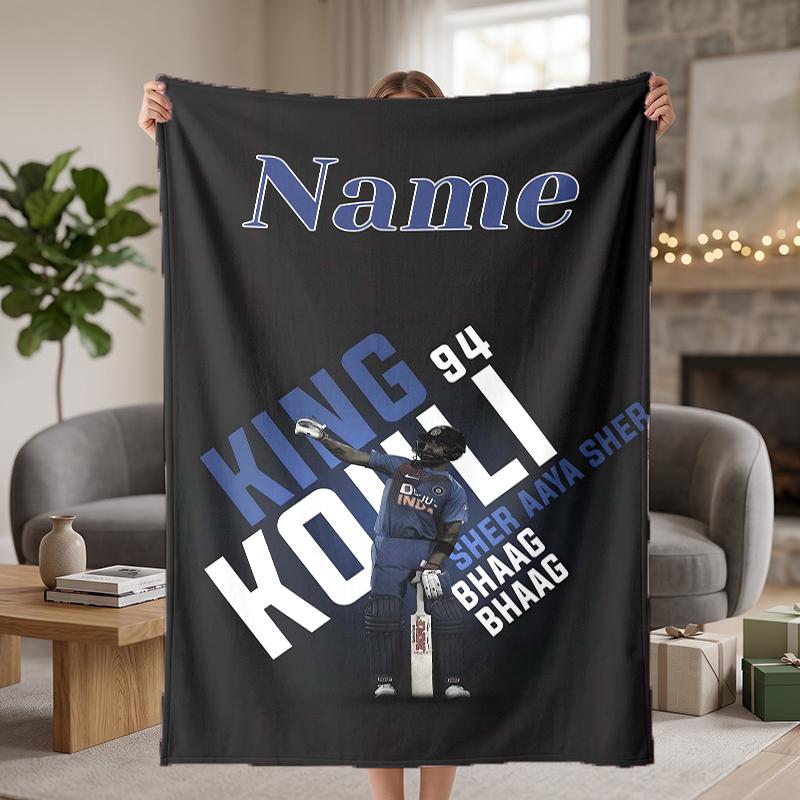 Virat Kohli Custom Flannel Blankets Soft Warm Cozy Throws for Home Decor Holiday Gifts