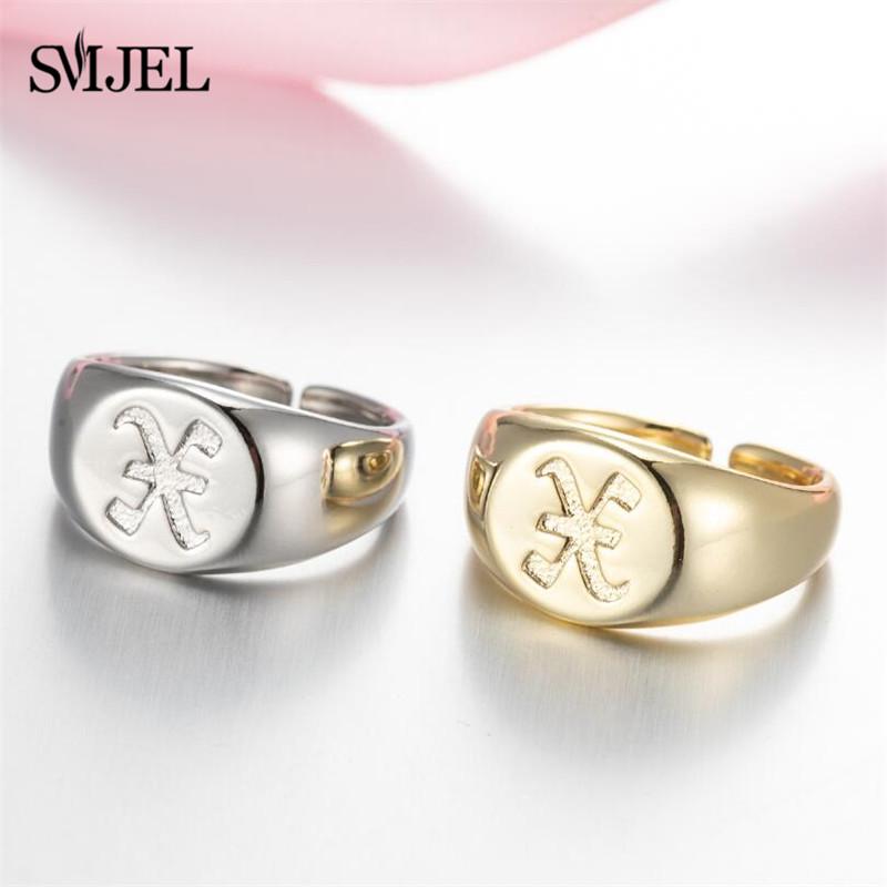 SMJEL Gothic Initial Letter Rings Silver Color Ancient Old English Rings Alphabet Personalize Jewelry Family Christmas Gifts