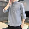 Stand-up Collar Shirt Men's Short-sleeved Summer Breathable Thin Three-quarter Sleeve Shirt Loose Top Clothes