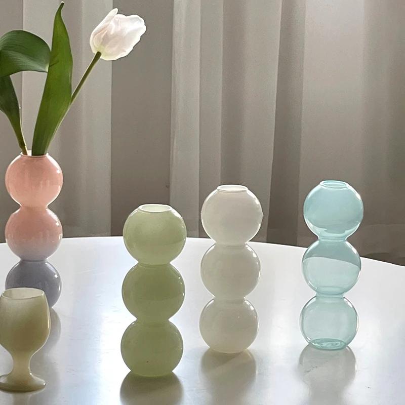 Bubble Glass Flower Vase Flower Bottle Vase Decoration Home Vases for Flower Aesthetic Room Decor Decorative Colored Vases