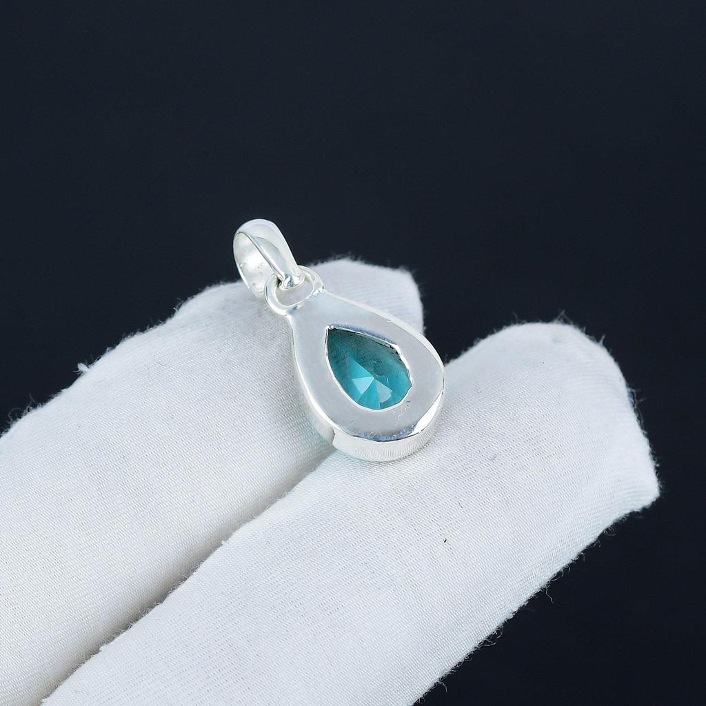 Серебряный кулон Siwss с голубым топазом и драгоценным камнем из стерлингового серебра 925 пробы — дизайн груши ручной работы, повседневная одежда, минималистичный подарок для любимого человека