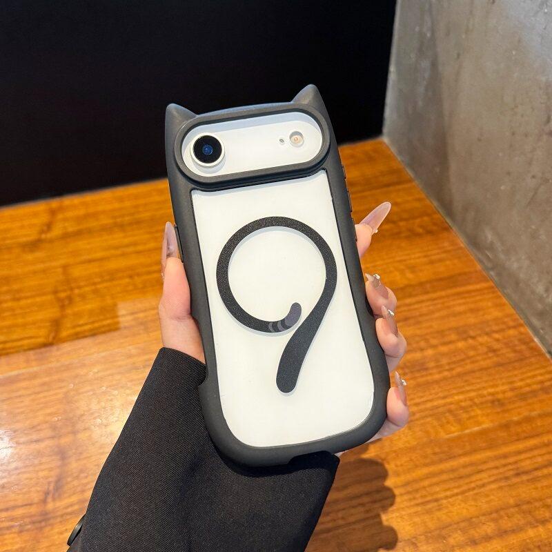 Чехол 17 Pro Max для Мультяшный Кот Ухо Прозрачный Чехол для Для Iphone Air 17 16 Pro Max 14 1 Plus 13 12 11 Магнитная Крышка