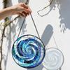 2D Flat Stained Glass Blue Abstract Swirl Window Decoration, Ocean Design Colored Glass Plate with Chain, Charming Summer Sun Catcher Home Decor