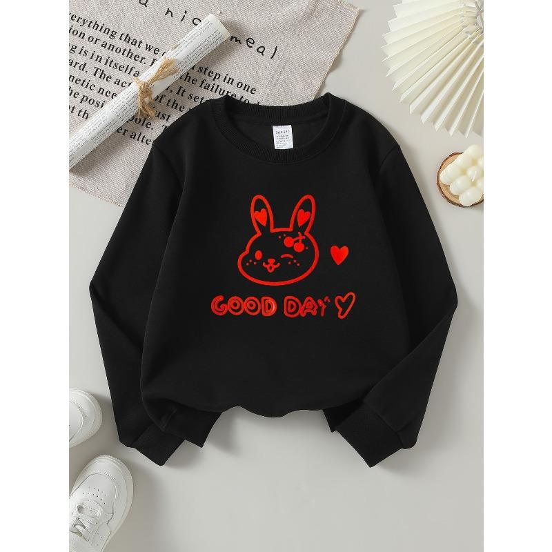 Детская толстовка, Очаровательный дизайн с кроликом, надписью Good Day и сердцем, Модная толстовка с круглым вырезом, Топ для осени и зимы