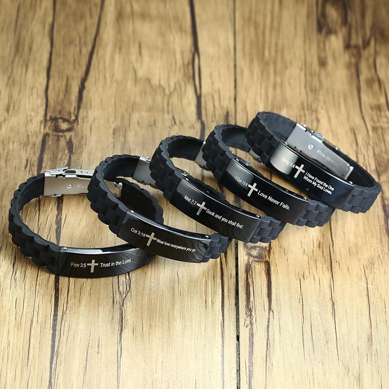 Vnox религиозный крест Иисус Писание цитата христианский библейский стих вдохновляющие вера силиконовые браслеты для мужчин персонализация