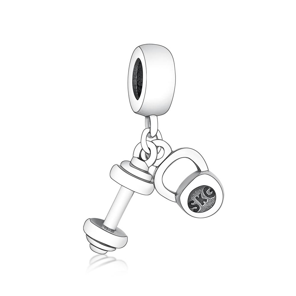 FC Jewelry Fit Original Charm Bracelet 925 Silver Sports Fitness Dumbbell Pendant Bead For Making Gym Baby Berloque