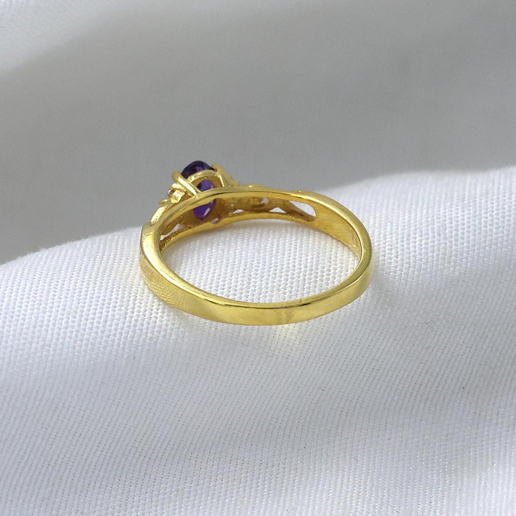 Amethyst Gold Plating Ring 925 Sterling Silver Handmade Jewelry Gift For Her