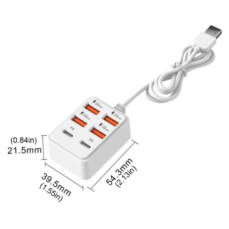 Разветвитель USB-зарядки на 4/6 портов с передачей данных и Power Delivery для телефонов, планшетов, ноутбуков