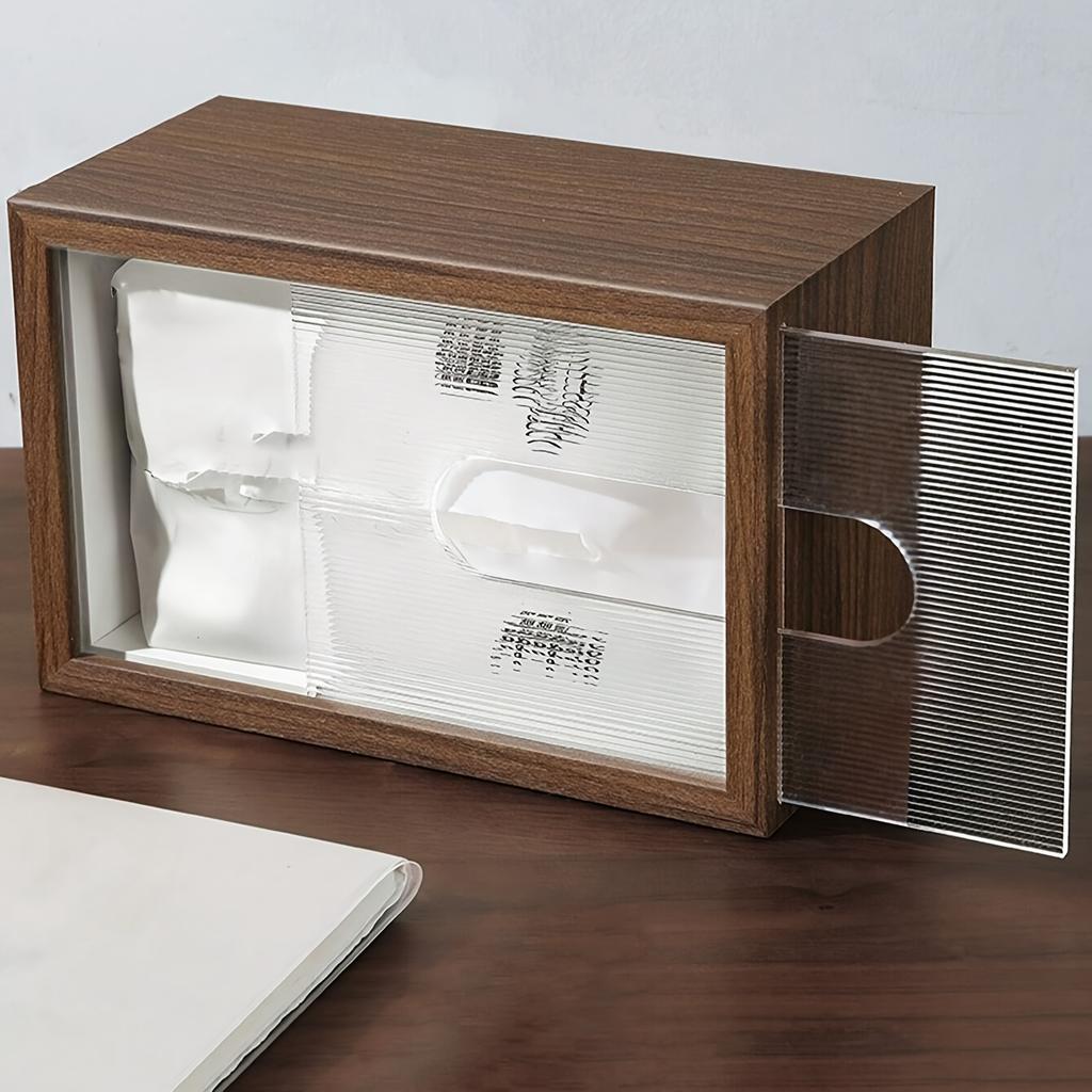 Elegant Wooden Tissue Box Holder - Classic Style Tabletop Decor for Living Room Dining Table - with Sliding Lid for Easy Access
