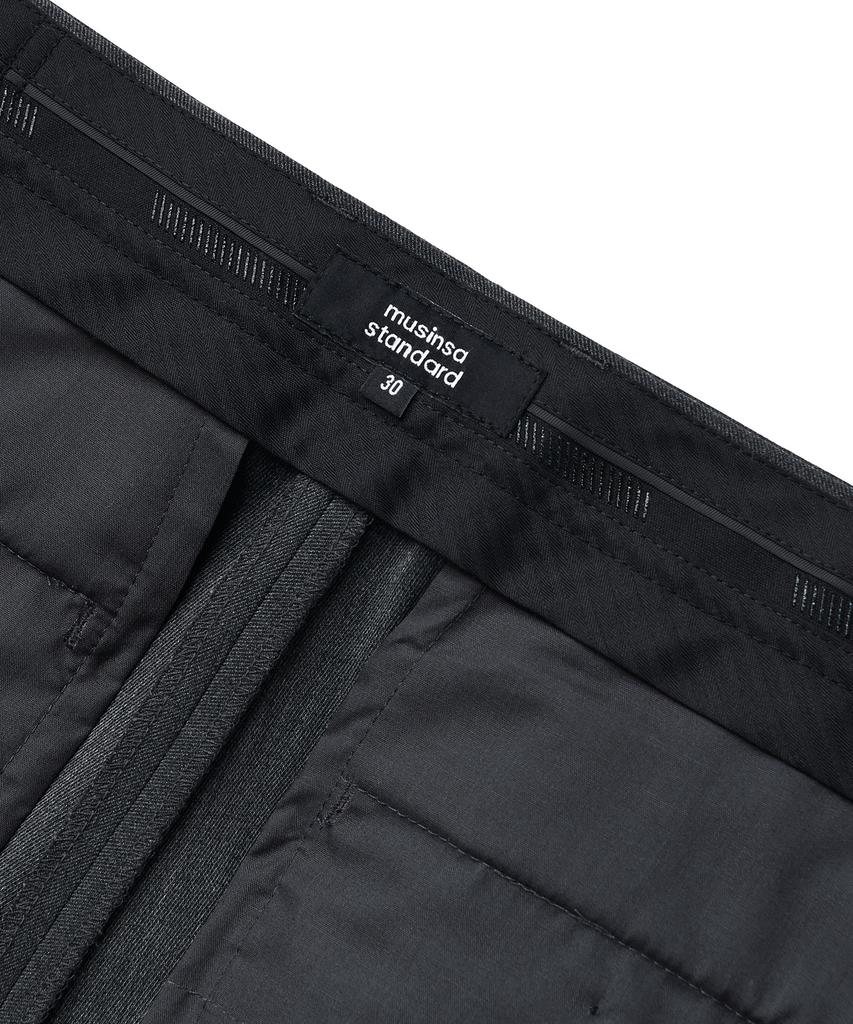 MUSINSA STANDARD Wool Blend Semi-Wide Hidden Elastic Waist Slacks [Medium Gray]