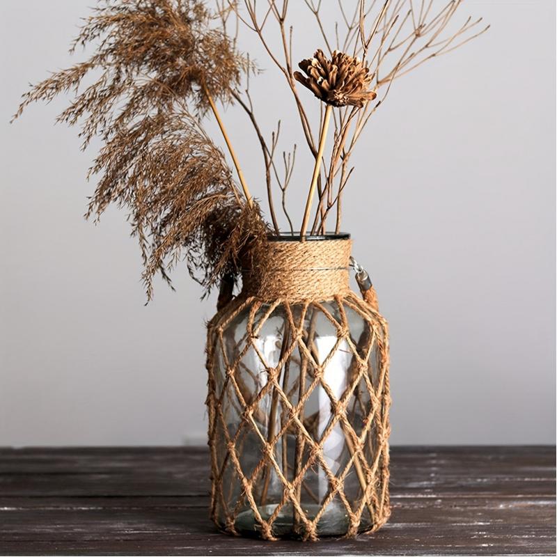 Retro hemp rope glass vase hand-woven American country creative hydroponic vase desktop ornaments flower vase