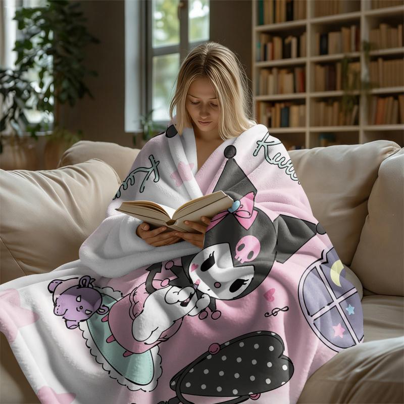 Kuromi Dreamy Pink Flannel Blanket Soft Warm Throw Japanese Anime Camping Office Bedroom School Nap Novel Blanket Summer Quilt