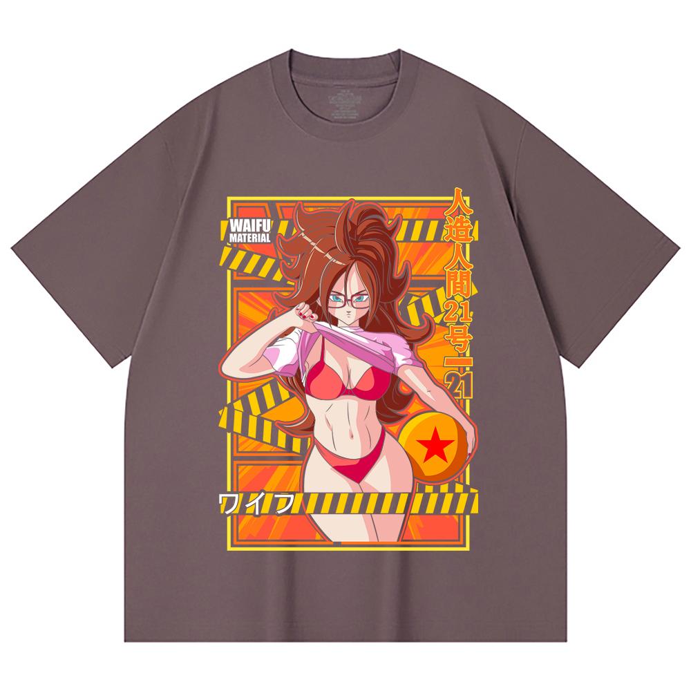 230 г/м² 100% хлопок Dragon Ball V25 Андроид 21 Ваифу Принт Унисекс Тяжелая хлопковая футболка