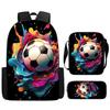 Kids Football Print Backpack Set Elementary School 3-Piece Shoulder Bag Pencil Case Crossbody