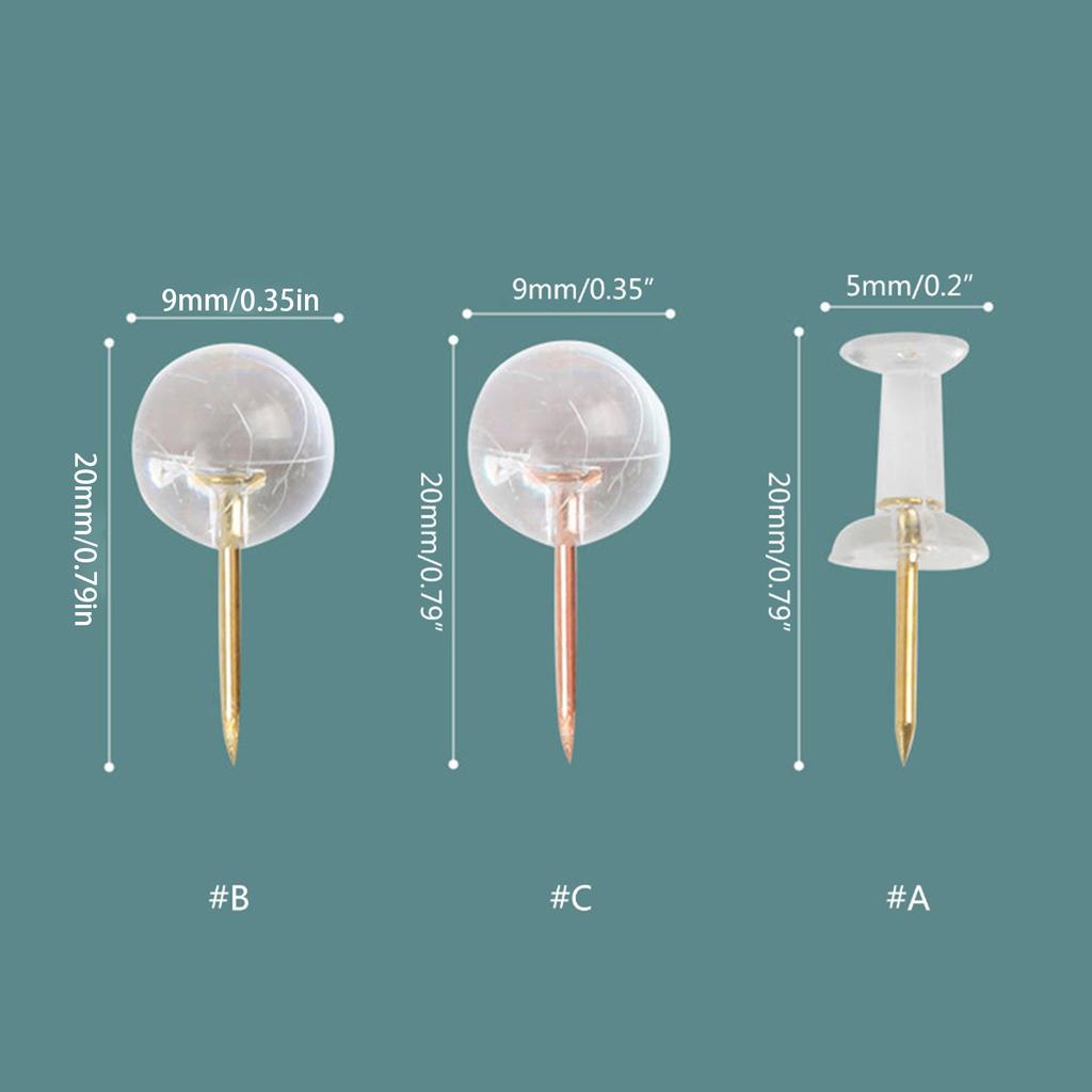 50/100Pieces Ball-shape Push Pins I-shape Map Pins Clear Pushpins for Cork Board Clear Sewing Pins for Fabric Sewing