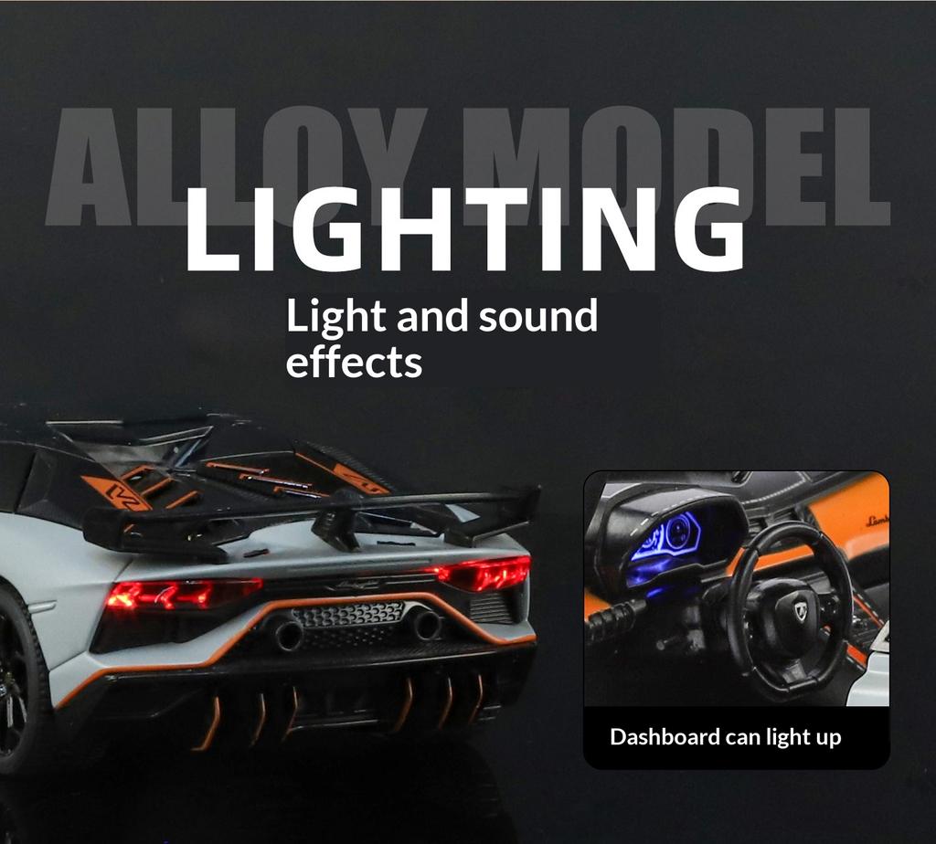 1/24 Металлическая литая модель суперспортивного автомобиля Lambo SVJ63, игрушка для мальчиков и девочек