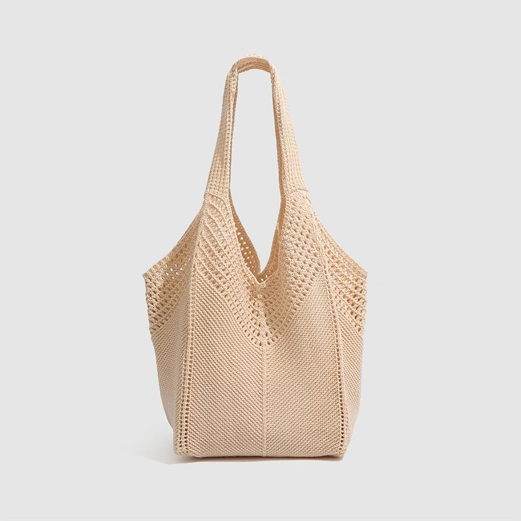Ladies' Large Capacity Bohemian Knitted Crocheted Shoulder Bag, Fashionable Hollow Woven Tote Bag, Beach Vacation and Leisure Outing, Beach Bag